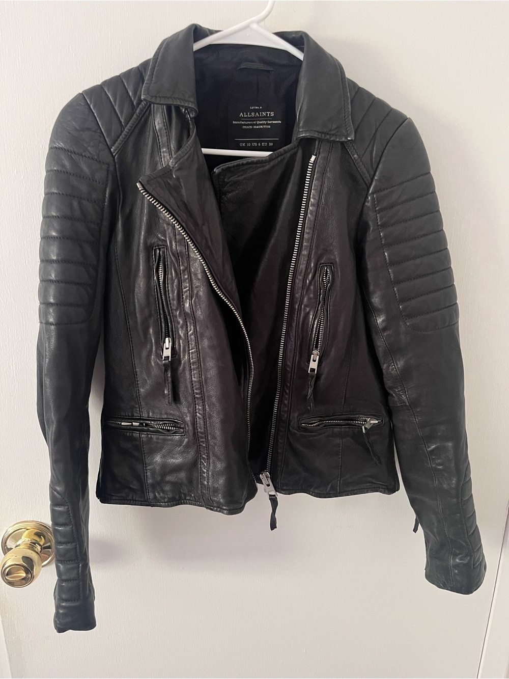 All Saints Pitch Biker Women’s Italian Leather Jacket Black Size 6
